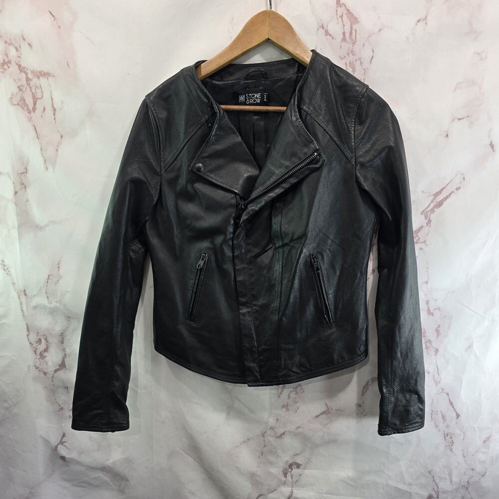Volcom Jacket Womens Small Black Genuine Leather Moto Stone Row